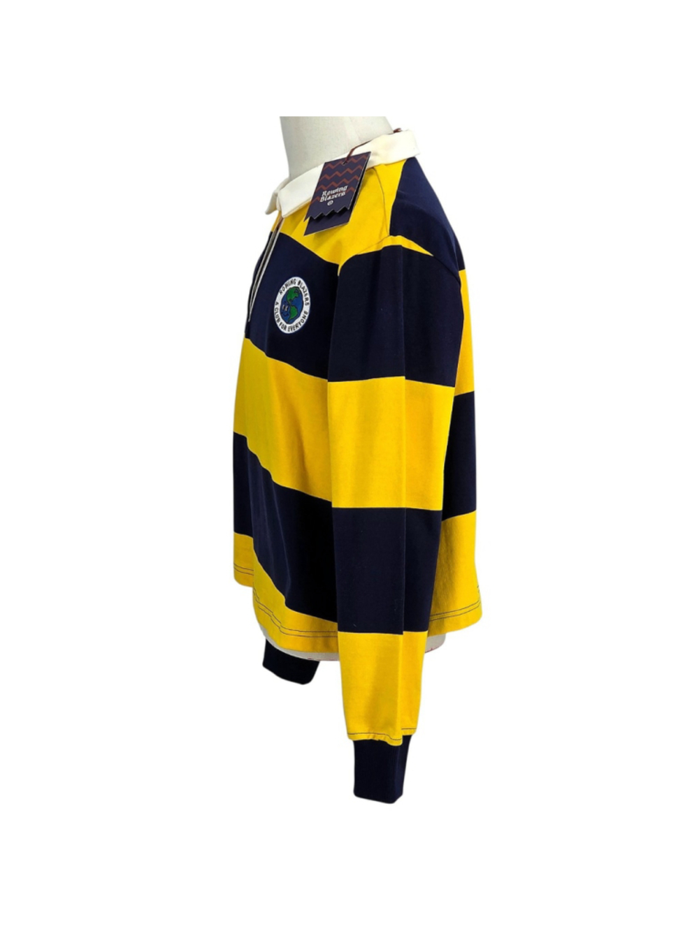 Rowing Blazers Rugby Shirt Womens 2X Yellow Navy Stripe Cropped Prep - Picture 3 of 16